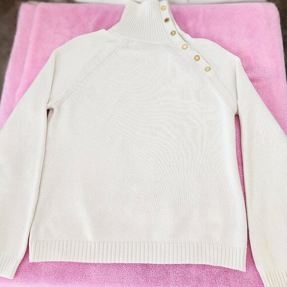 Women's Ralph Lauren White Gold Button Mock Turtleneck Sweater Size XL - Picture 1 of 16